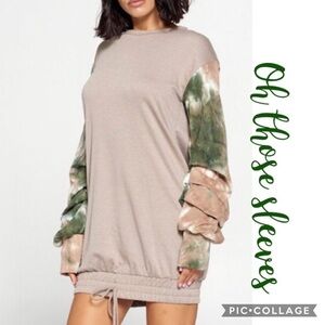 SALE!! Taupe Sweatshirt Like Top w/Tie Dyed Sleeves